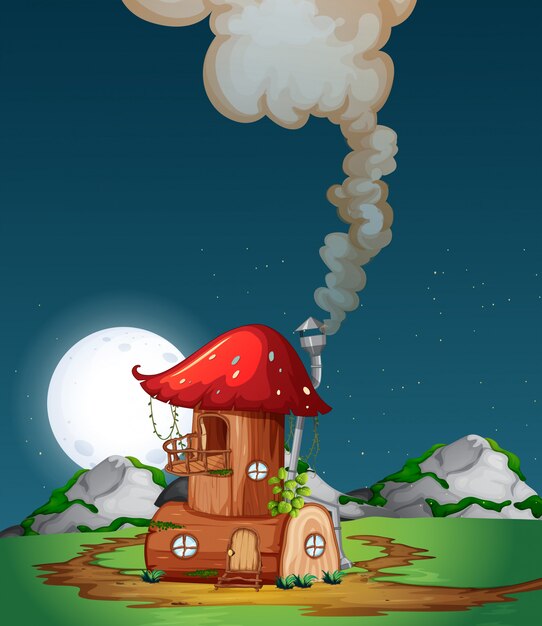 Mushroom wooden house in nature