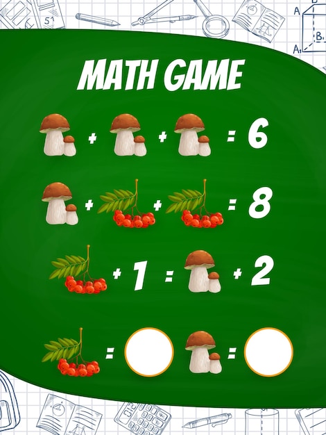Рабочий лист математической игры «грибы и рябина»