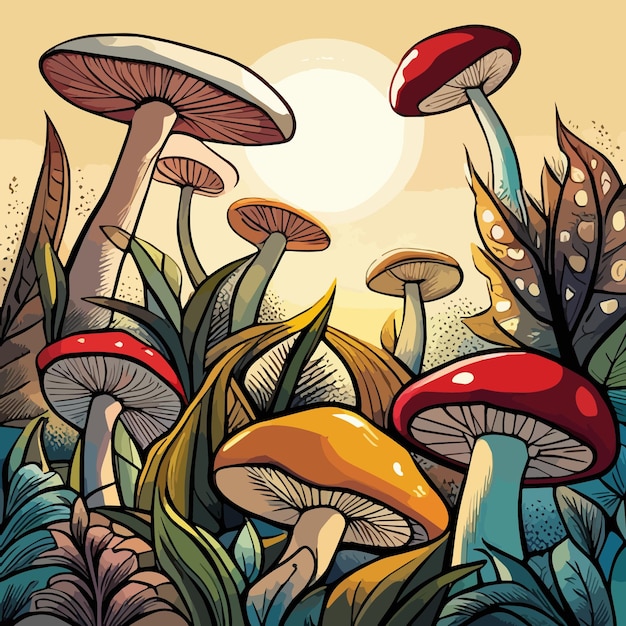 Mushrooms autumn forest patern vector illustration wildlife for print textiles vector illustration