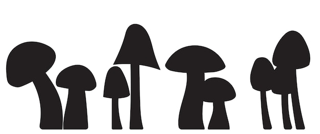 Mushrooms black silhouette isolated vector