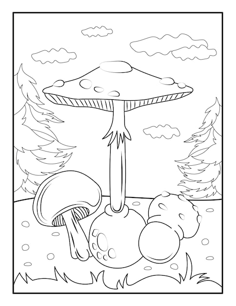 Disegni da colorare di funghi funghi disegnati a mano disegno di contorno di funghi illustrazione di funghi