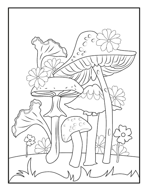 Mushrooms Coloring Pages Mushroom hand drawn Mushroom outline drawing Mushroom Illustration