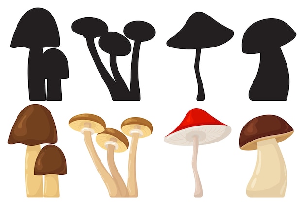 Mushrooms in flat style silhouette isolated vector