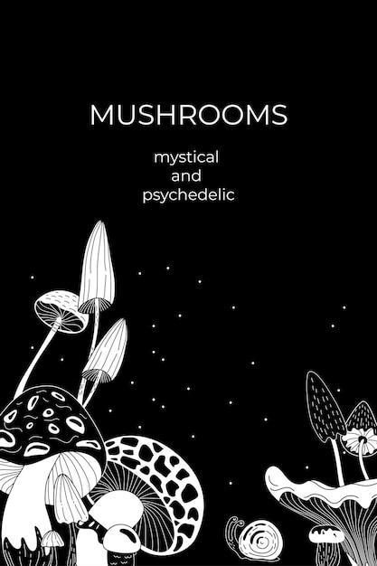 Mushrooms mystical and psychedelic Doodle style