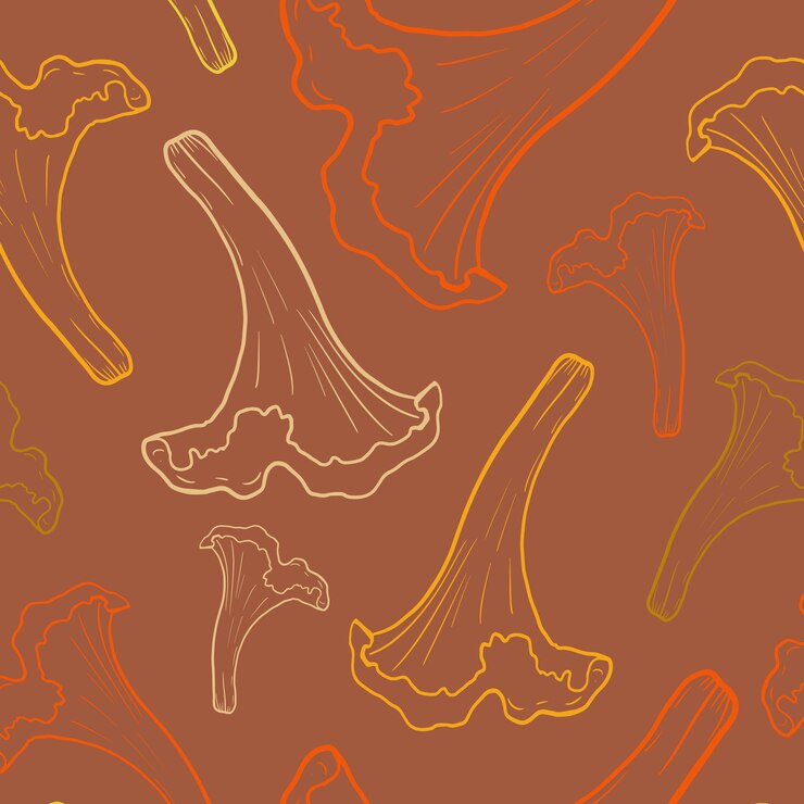 Mushrooms seamless pattern on an emerald background Forest mushroom print in doodle style