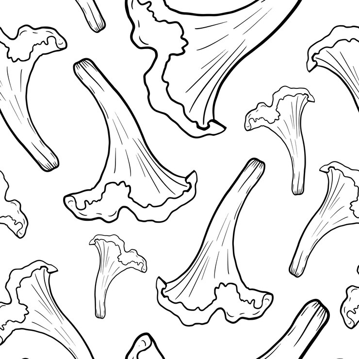 Mushrooms seamless pattern on an emerald background Forest mushroom print in doodle style