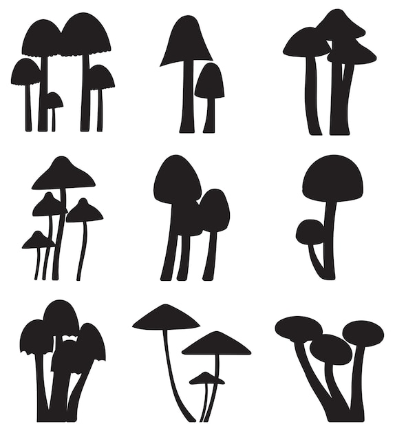 Mushrooms set black silhouette isolated vector