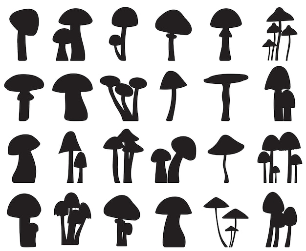 Mushrooms set silhouette collection isolated vector