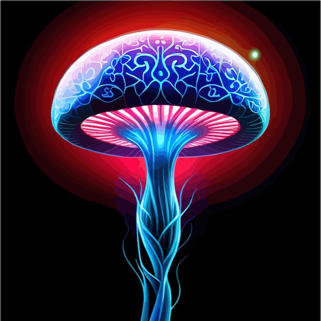 Mushrooms sitting top lush green forest psychedelic black light artist used bright neon lamp nuclear