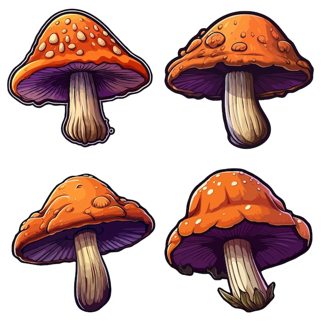 Vector mushrooms stickers high quality illustration vector cute mushroom