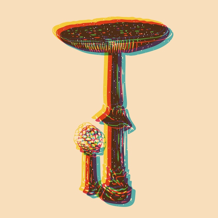 Vector mushrooms vector illustration risograph print effect glitch effect vector illustration