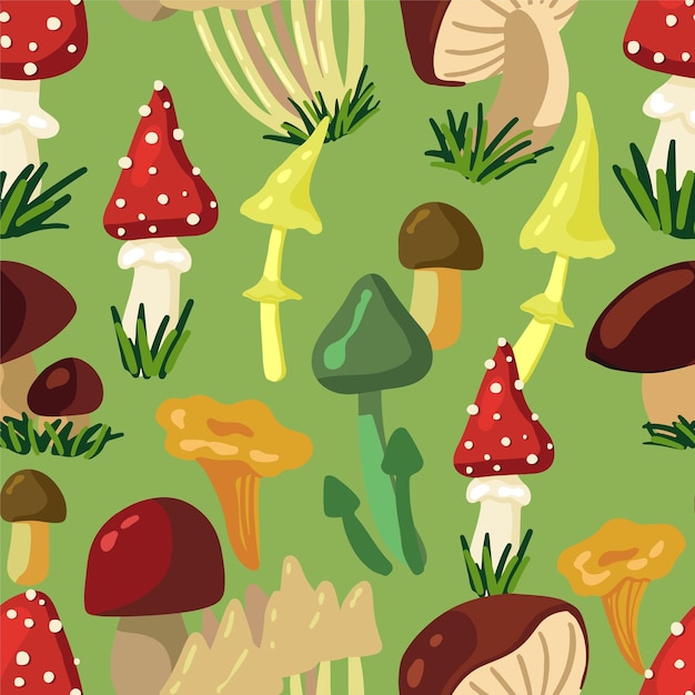 Mushrooms vector seamless pattern Autumn season harvest ornament in cartoon style Abstract design for background wallpaper textile decor