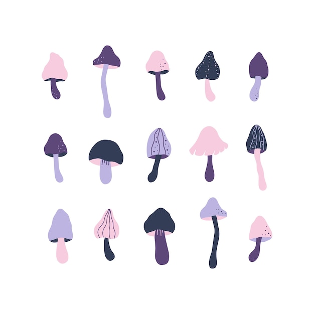 Mushrooms vector set illustration hand drawn cartoon fungi collection