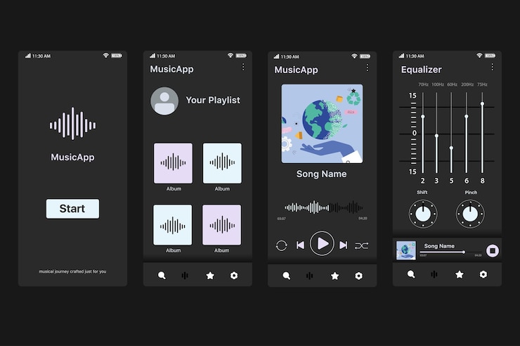 Vector music app concept in flat design musicapps interactive mobile interface