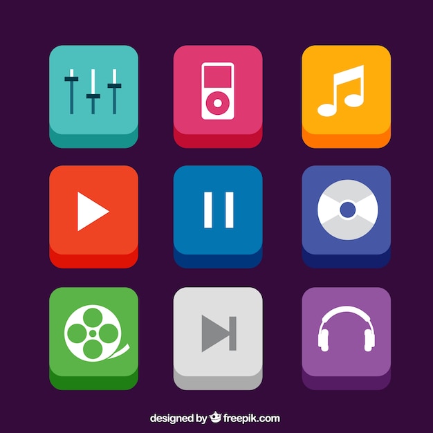 Vector music app icons in 3d style