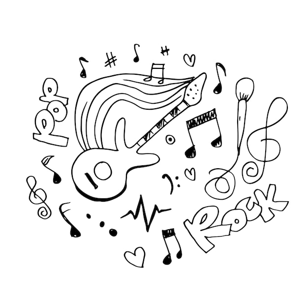 Музыкальный фон Ручной обращается музыкальный набор иллюстрации иллюстрация музыкального изображения для концепции дизайна