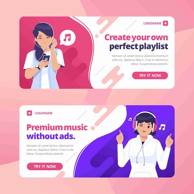 Music banner flat design template