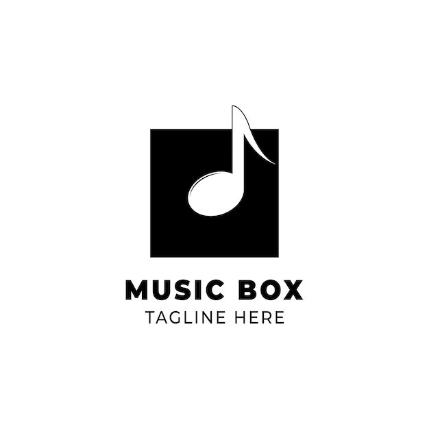 Music box logo design template vector with a note icon