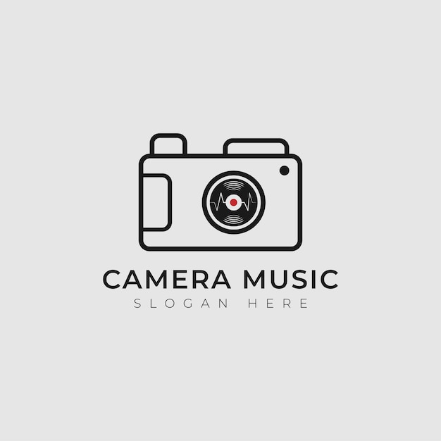 Vector music in camera vector logo design illustrated camera with music player logo for camera brands