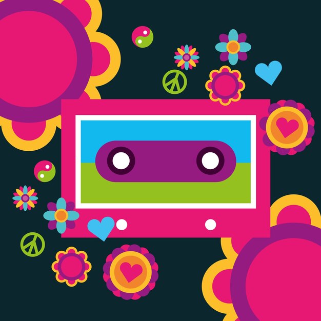 Music cassette flowers peace love heart free spirit