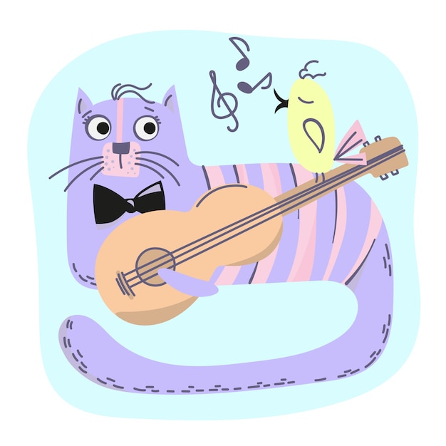 Music cat comic animal cartoon vector illustration set