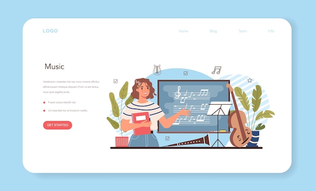 Vector music club or class web banner or landing page students learn