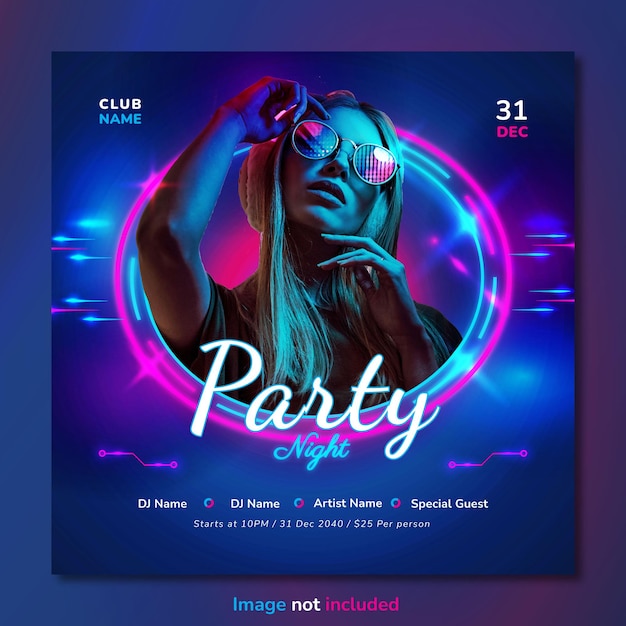 음악 클럽 dj 파티 소셜 미디어 게시물 및 웹 배너 템플릿 디자인.