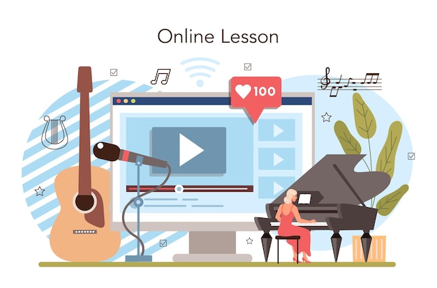 벡터 음악 동아리 또는 수업 온라인 서비스 또는 플랫폼 학생들이 배우는