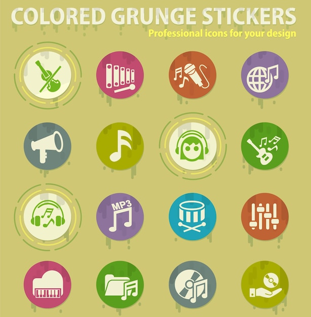 Music colored grunge icons