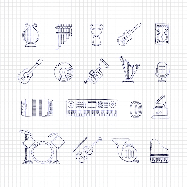 Music concert instruments thin line  icons