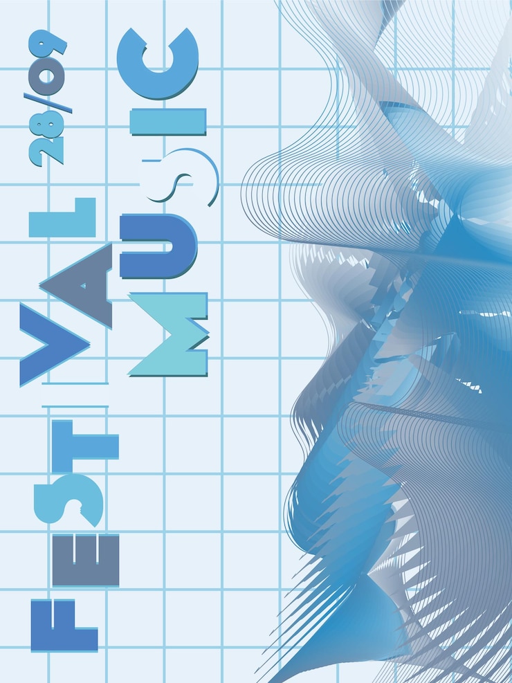 Vector music cover in navy blue, indigo, white colors. radio concert flyer. minimal line brochure. waveform layout. geometric audio cover. media party ads. vintage wave template.