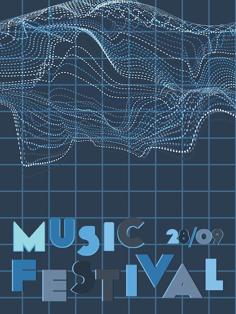ネイビーブルー、インディゴ、ホワイトカラーのミュージックカバー。ロックコンサートのチラシ。最小限の技術パンフレット。振幅レイアウト。幾何学模様のオーディオカバー。メディア パーティーの広告。ビンテージウェーブテンプレート。