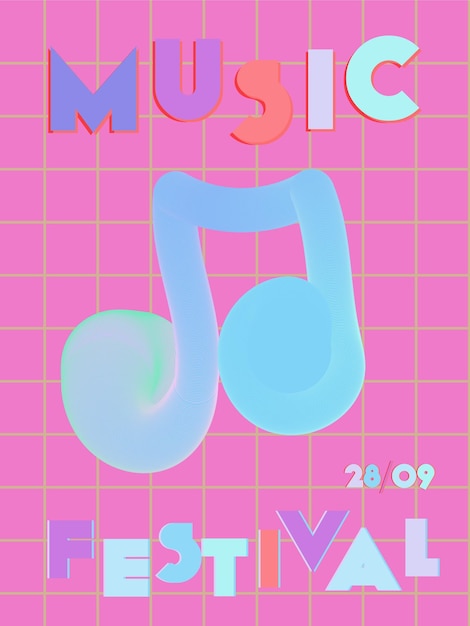 Music cover in pink, blue, cyan, green colors. Rock concert flyer. Minimal line brochure. Amplitude layout. Abstract summer gradient. Promotion party ads. Vintage wave template.