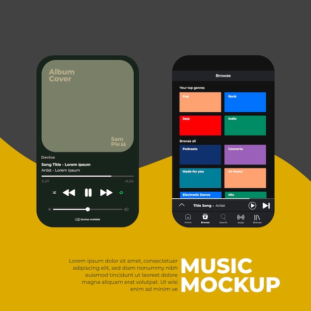 Vector music display theme music platform sample spotify display template joox apple iphone google mus