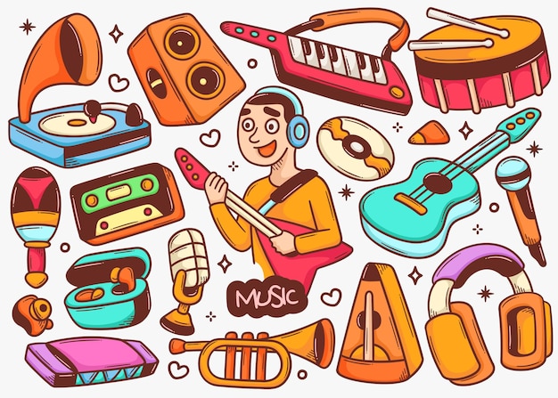 Vector music doodle hand drawn color vector collection