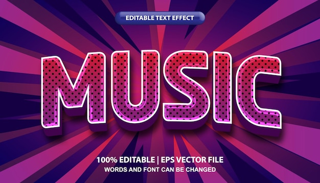 Vector music editable text effect template, bold text purple color in sunbrust comic pop art style