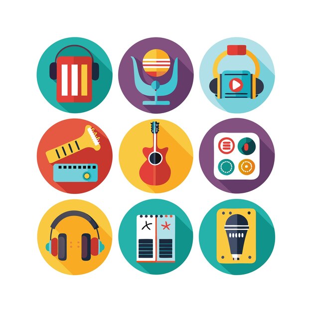Vector music and entertainment icon set collection vector illustration