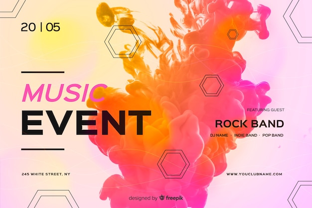 Music event banner template with photo