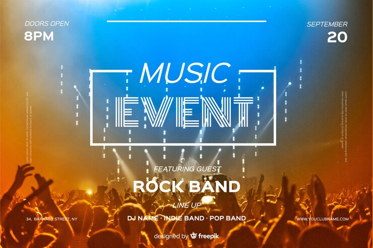 Vector music event banner template with photo