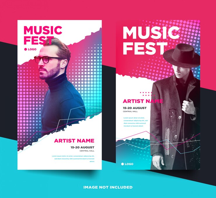Vector music event instagram stories banner set