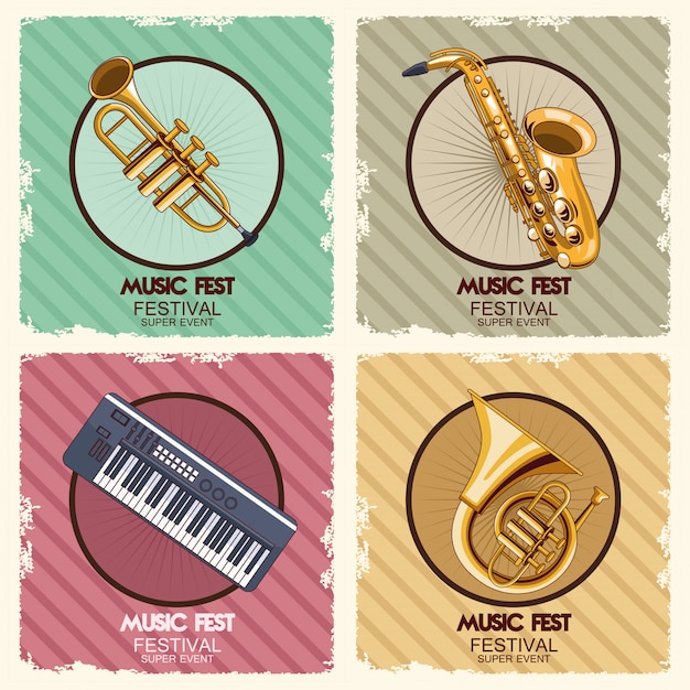Плакат музыкального праздника с иллюстрацией инструментов
