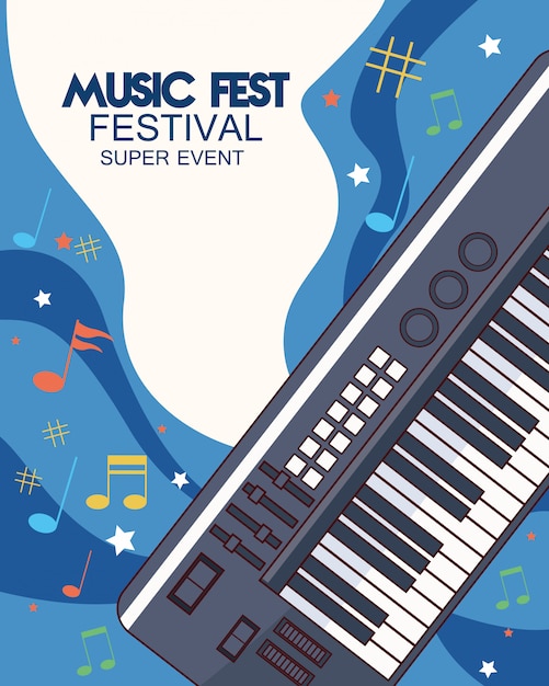 Music fest poster with piano  illustration