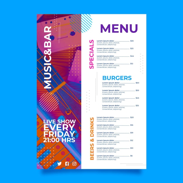 Vector music fest restaurant menu