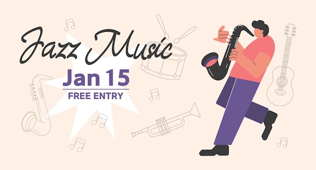 music festival background poster design for jazz concert musician and instruments template