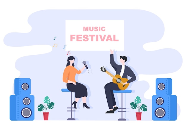 Music Festival Background Vector Illustration With Musical Instruments and Live Singing Performance for Poster, Banner or Brochure Template