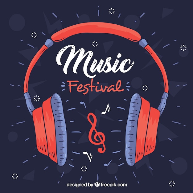 Vector music festival background with headphones