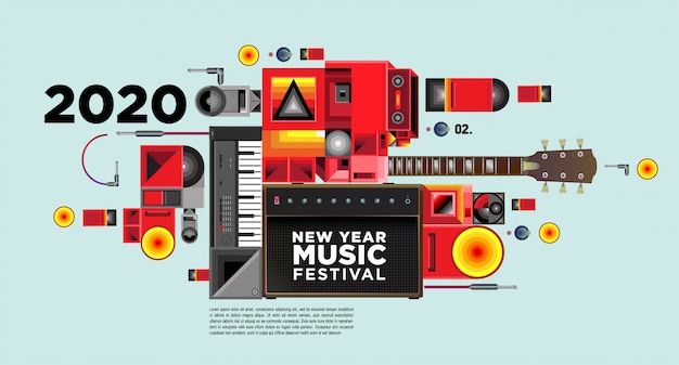 Vettore banner del festival musicale per la festa e l'evento del nuovo anno 2020