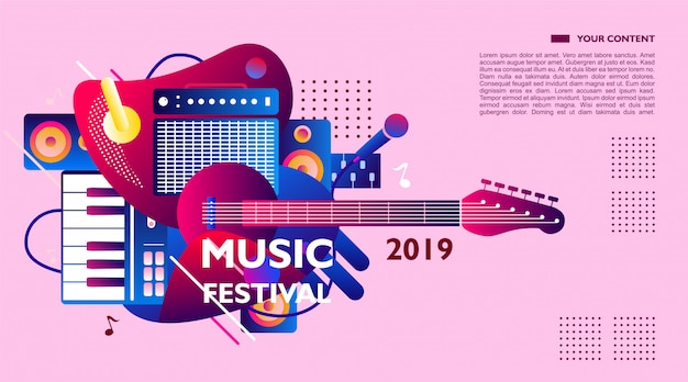 Music festival banner template, colorful. illustration