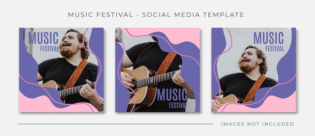 Vettore modello di post sui social media dell'onda viola del cerchio del festival musicale, vettore modificabile del banner dei social media