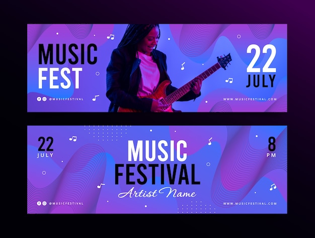 Vector music festival horizontal  banner  template design